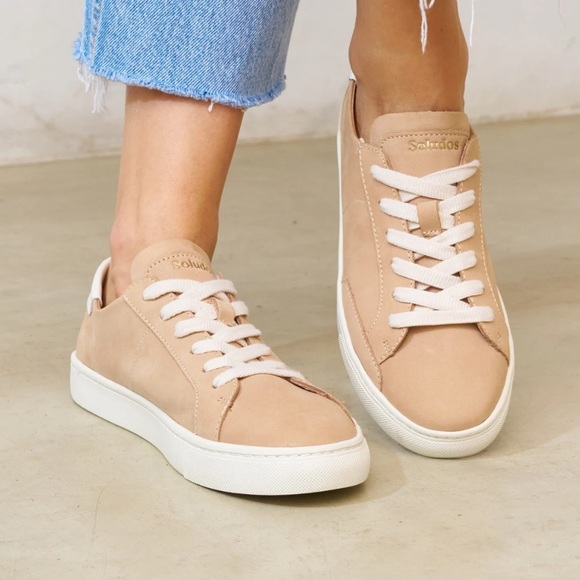 Soludos Shoes - Soludos The Ibiza classic sneaker leather Women's champagne white Sneakers 9.5